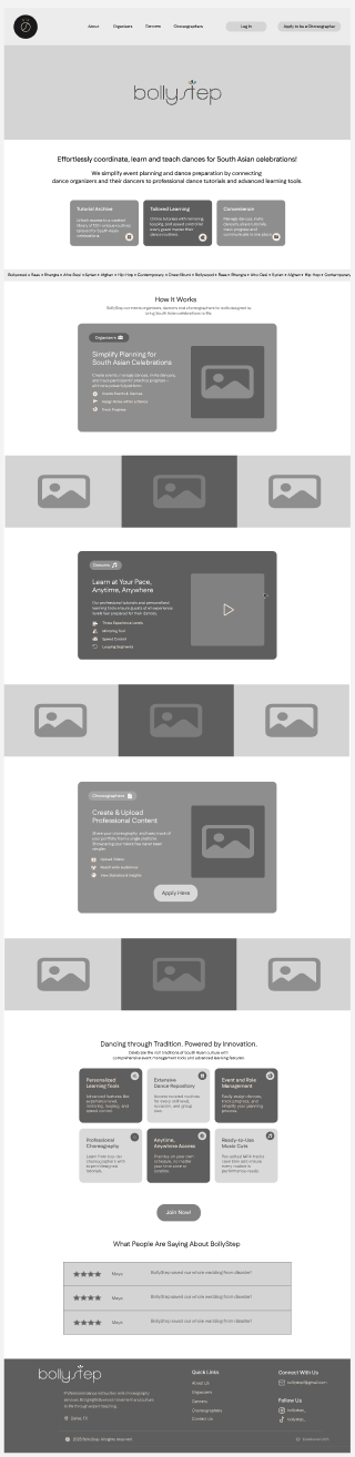 Homepage wireframe with role entry points